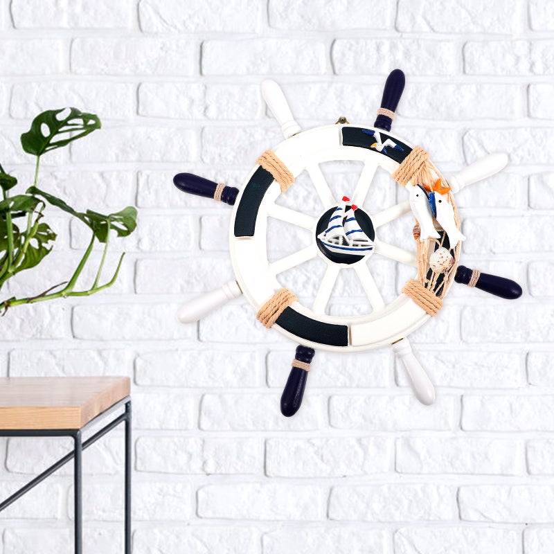 2pcs Wall Hanging Rudder Pendant Mediterranean Style Nautical Wheel Decoration - Image 5
