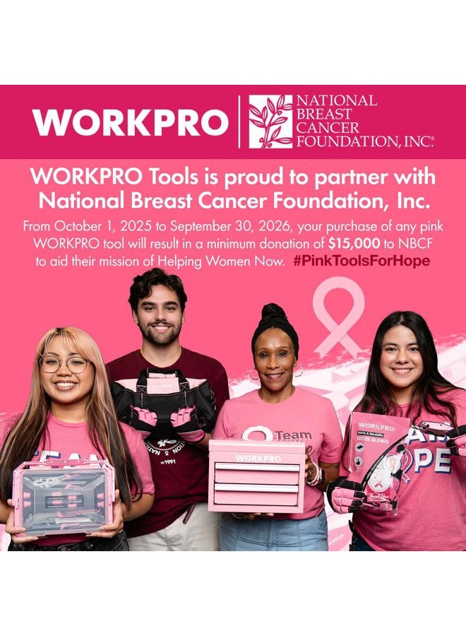 WORKPRO Pink Tool Kit - 236 Pieces Pink Tool Set with Easy Carrying Round Pouch, Household Tool Kit Perfect for DIY, Home Maintenance - Pink Ribbon - Image 2