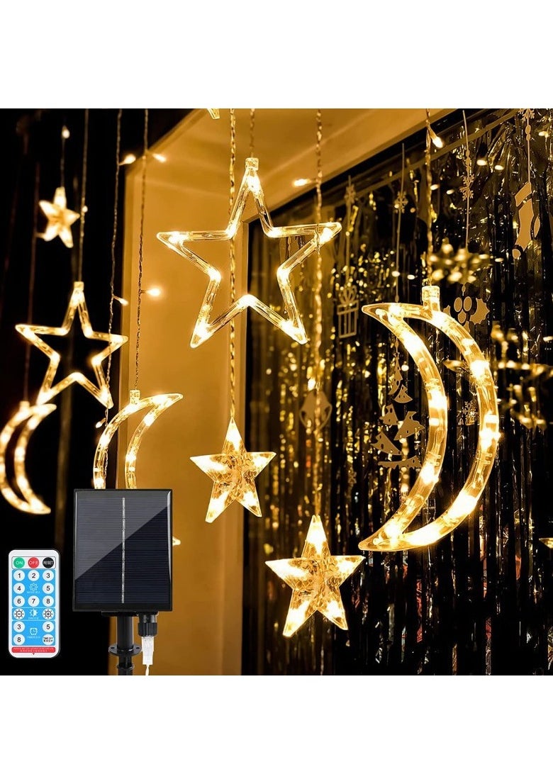 Generic Holiday decorative lights, solar energy-saving light strings, stars, moon lighting, outdoor LED curtain lights, (solar warm white moon and stars， plug-in with remote control type)  - Image 2