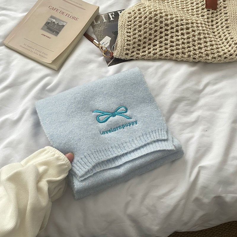 Original Design mi Style Ballerina Bow Embroidered Scarf Blue