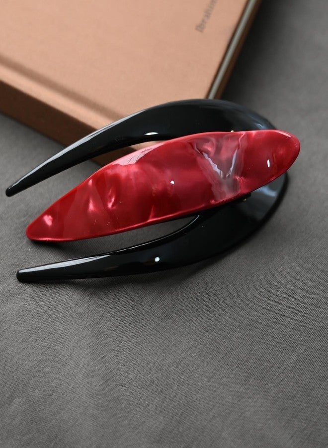 Prettyou Handmade Celluloid French Design Tortoise Shell Barrettes Side-slide Opening Duck Luxury Fashion Accessories Hair Clip Claw for Women (red) - Image 2