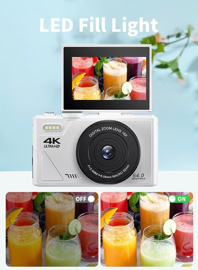 ZONBON Digital Camera, 4K Cameras Digital with 64GB SD Card, 64MP Digital Cameras for Photography, Vlogging Camera for Video Cameras Compact Cameras with 18X Zoom, Travel Camaras with 3" 180° Flip Screen, 2 Batteries - Image 4