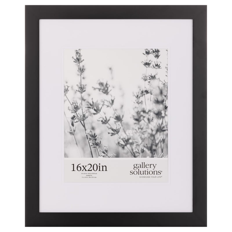 Gallery Solutions  16x20 Black Wall Picture Frame  Double White Mat  Matted for 11x14 Image  Versatile Display Option for Your Cherished Memories  Rectangular Tabletop  White Poster Frame