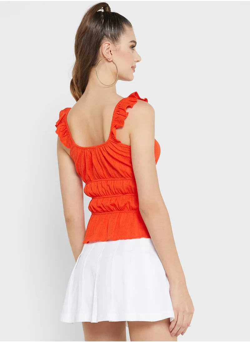 TOPSHOP Ruffle Detail Shirred Crop Top