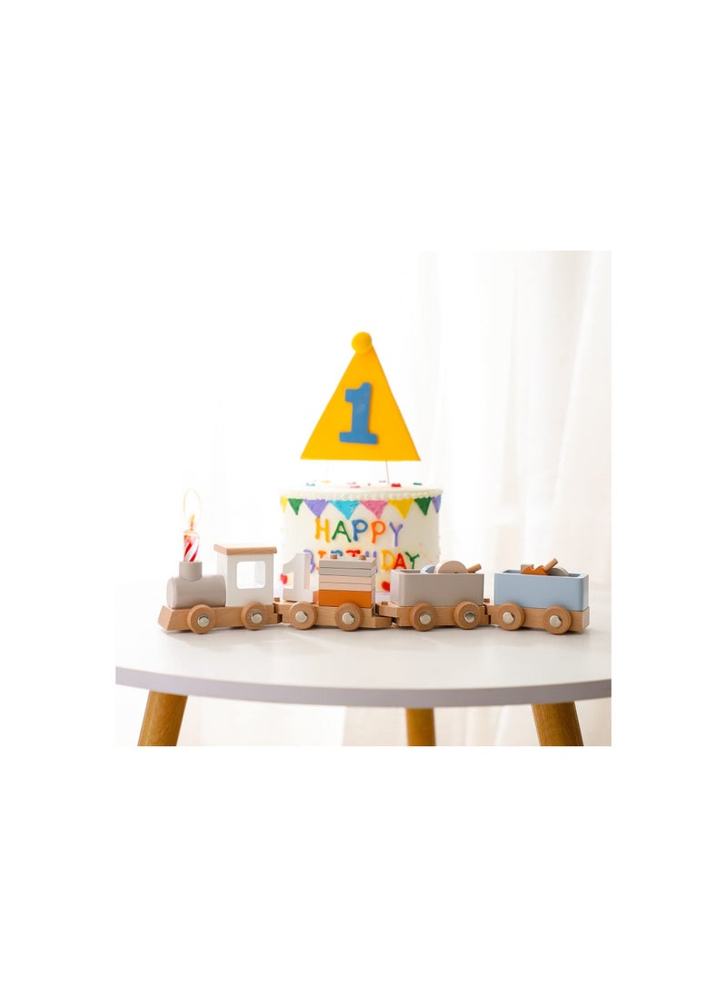 Wooden Train Set, with Numbers and Blocks Toy, 12 Pcs for Toddler Boys Girls 1 2 3 4 5 Brithday Gift, 100% Natural Wood, Sturdy Resistant To Drops, Birthday Decoration Toy  - Image 5