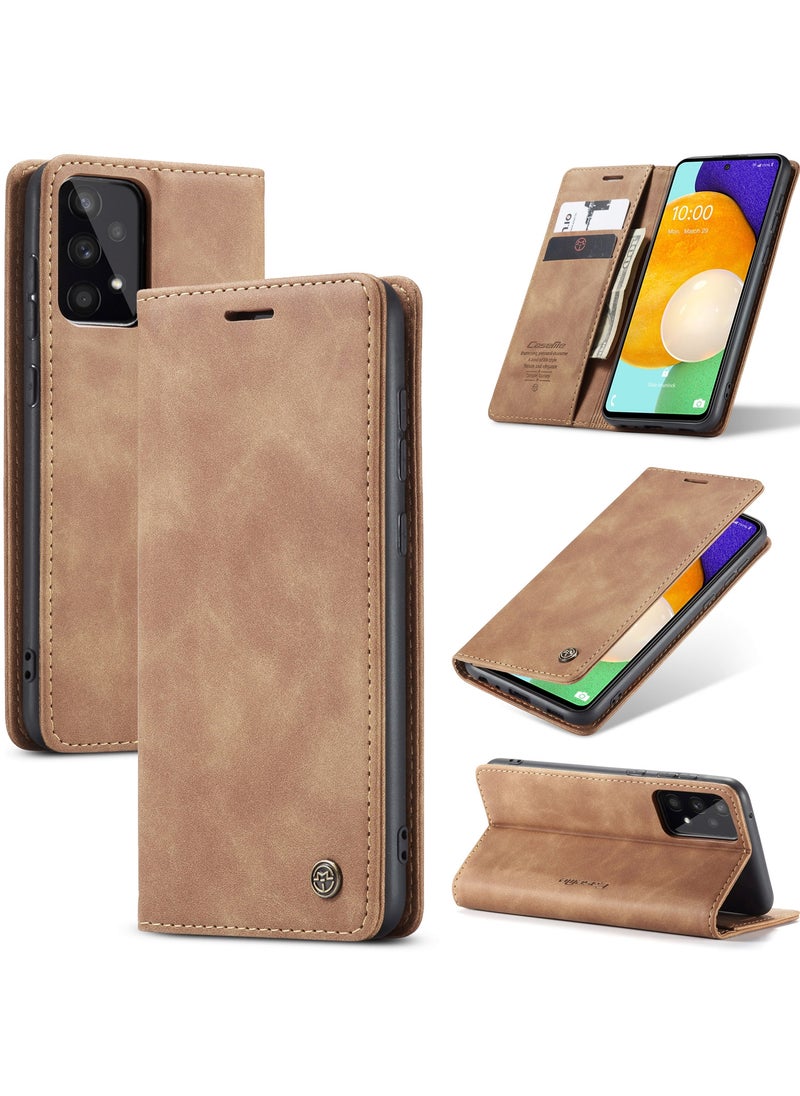 CaseMe - CaseMe Samsung Galaxy A53 5G Case Wallet Case Book Folding Flip Folio Case with Magnetic Kickstand Card Slots Protective Cover - Brown - Image 1