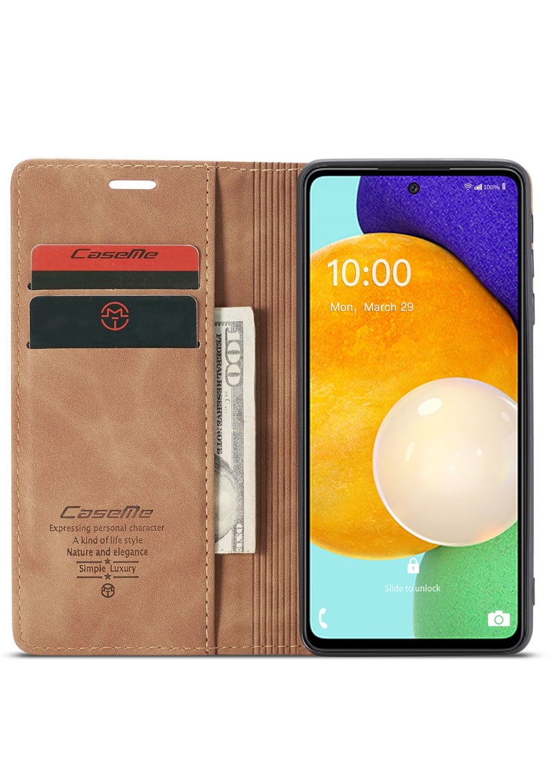CaseMe - CaseMe Samsung Galaxy A53 5G Case Wallet Case Book Folding Flip Folio Case with Magnetic Kickstand Card Slots Protective Cover - Brown - Image 1