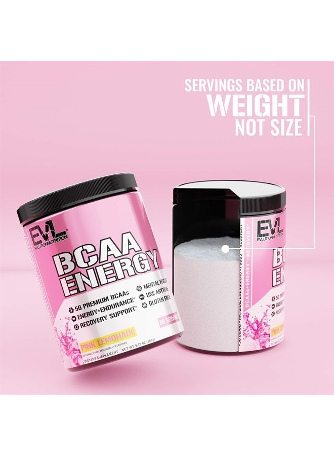 مسحوق الأحماض الأمينية EVL BCAAs - مسحوق طاقة BCAA قبل التمرين لاستعادة العضلات والنمو النحيف والقدرة على التحمل - مسحوق BCAA لإعادة الترطيب بعد التمرين مع كافيين طبيعي - ليمون وردي