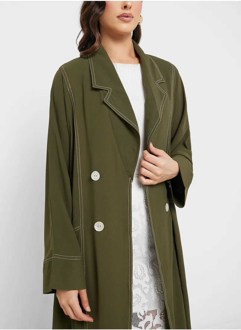 Khizana Trench Coat Abaya With Button Details