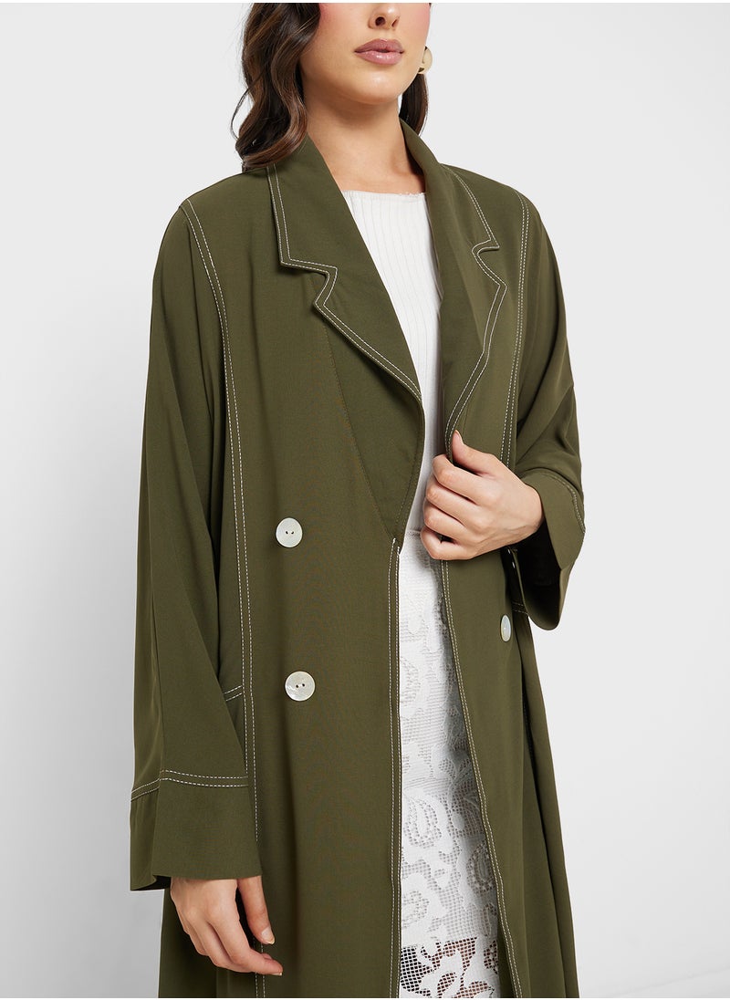 Khizana - Trench Coat Abaya With Button Details - Image 1