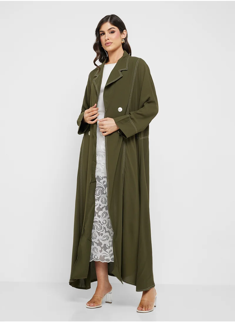 Khizana Trench Coat Abaya With Button Details