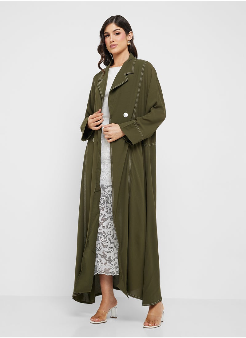 Khizana - Trench Coat Abaya With Button Details - Image 1