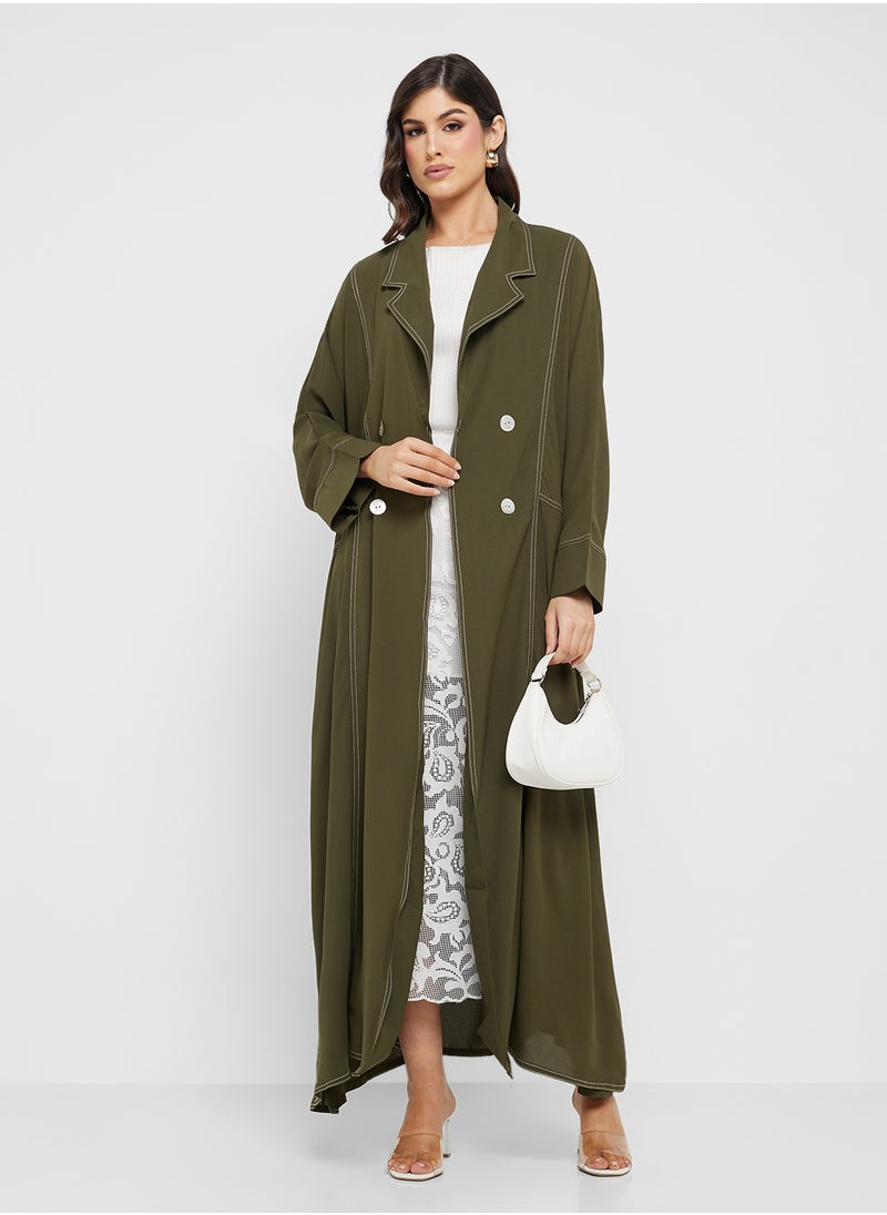 Khizana - Trench Coat Abaya With Button Details - Image 1