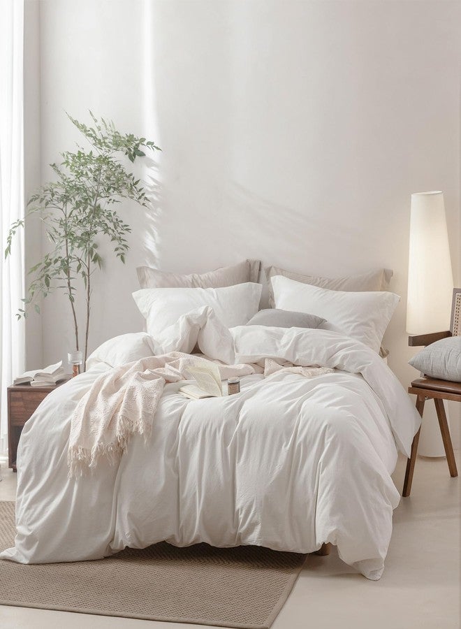 BDEAR Linen Feel Off White Duvet Cover King Size 104'' W x 90'' L, 100% Washed Cotton Duvet Cover with Zipper Closure Plus 2 Pillowcases, Cozy and Breathable - Image 1