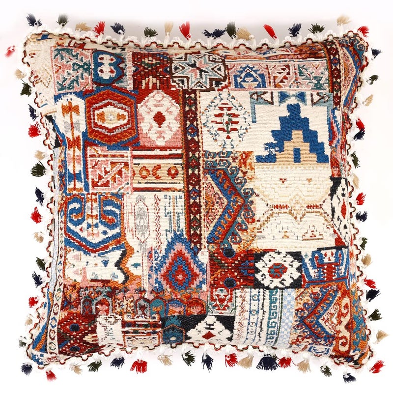 Yeiotsy Decorative Boho Throw Pillow Cover with Tassel Colorful Bohemian Tufted Pillowcase for Sofa Bed Home Decor 18 X 18 Inches Beige