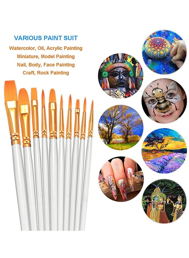 2 Pack 20 Pcs Round Pointed Tip Paintbrushes Nylon Hair Artist Acrylic Paint Brushes for Acrylic Oil Watercolor, Face Nail Art, Miniature Detailing & Rock Painting, White - Image 3