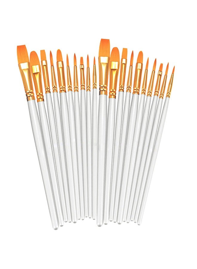 2 Pack 20 Pcs Round Pointed Tip Paintbrushes Nylon Hair Artist Acrylic Paint Brushes for Acrylic Oil Watercolor, Face Nail Art, Miniature Detailing & Rock Painting, White - Image 1
