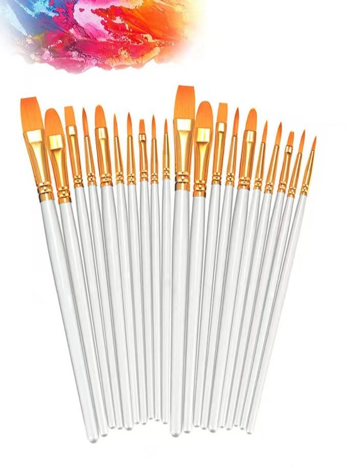 2 Pack 20 Pcs Round Pointed Tip Paintbrushes Nylon Hair Artist Acrylic Paint Brushes for Acrylic Oil Watercolor, Face Nail Art, Miniature Detailing & Rock Painting, White - Image 1