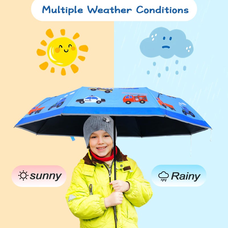 Decalsweet Kids Folding Umbrella Auto Open/Close Anti-rebound Safe Design UV Resistant Automatic Children Travel Umbrellas 8 Rib Reinforced Canopy 360Â° Reflective Strip Lightweight Cute Umbrella for Girls & Boys - Image 2