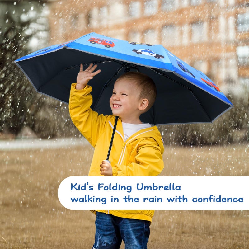 Decalsweet Kids Folding Umbrella Auto Open/Close Anti-rebound Safe Design UV Resistant Automatic Children Travel Umbrellas 8 Rib Reinforced Canopy 360Â° Reflective Strip Lightweight Cute Umbrella for Girls & Boys - Image 3