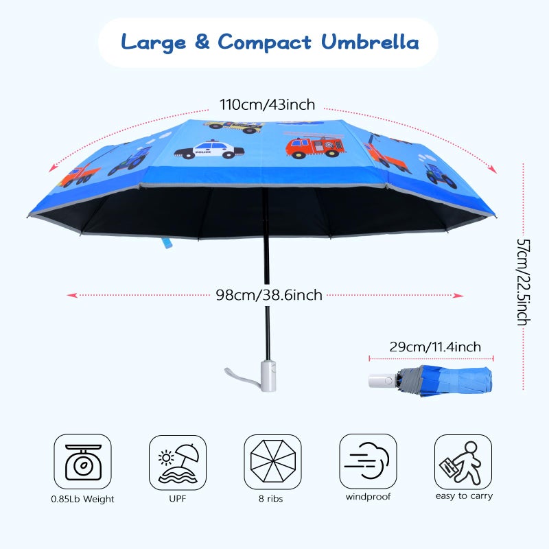 Decalsweet Kids Folding Umbrella Auto Open/Close Anti-rebound Safe Design UV Resistant Automatic Children Travel Umbrellas 8 Rib Reinforced Canopy 360Â° Reflective Strip Lightweight Cute Umbrella for Girls & Boys - Image 5