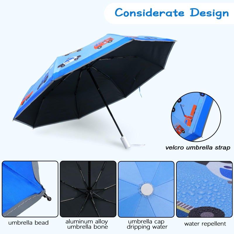 Decalsweet Kids Folding Umbrella Auto Open/Close Anti-rebound Safe Design UV Resistant Automatic Children Travel Umbrellas 8 Rib Reinforced Canopy 360Â° Reflective Strip Lightweight Cute Umbrella for Girls & Boys - Image 4