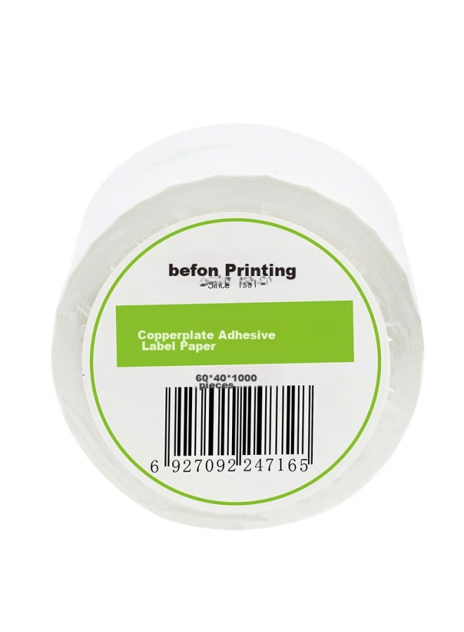Befon ورق ملصقات ذاتي اللصق، ورق مطلي، 60mm*40mm*1000 قطعة، صف واحد، ورق باركود، ملصقات الطباعة - Image 5