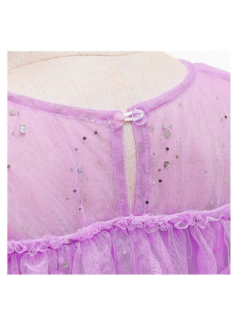 Girls Snow Queen Princess Fancy Dress Up Sequin Tulle Long Dress with Accessories - Image 4