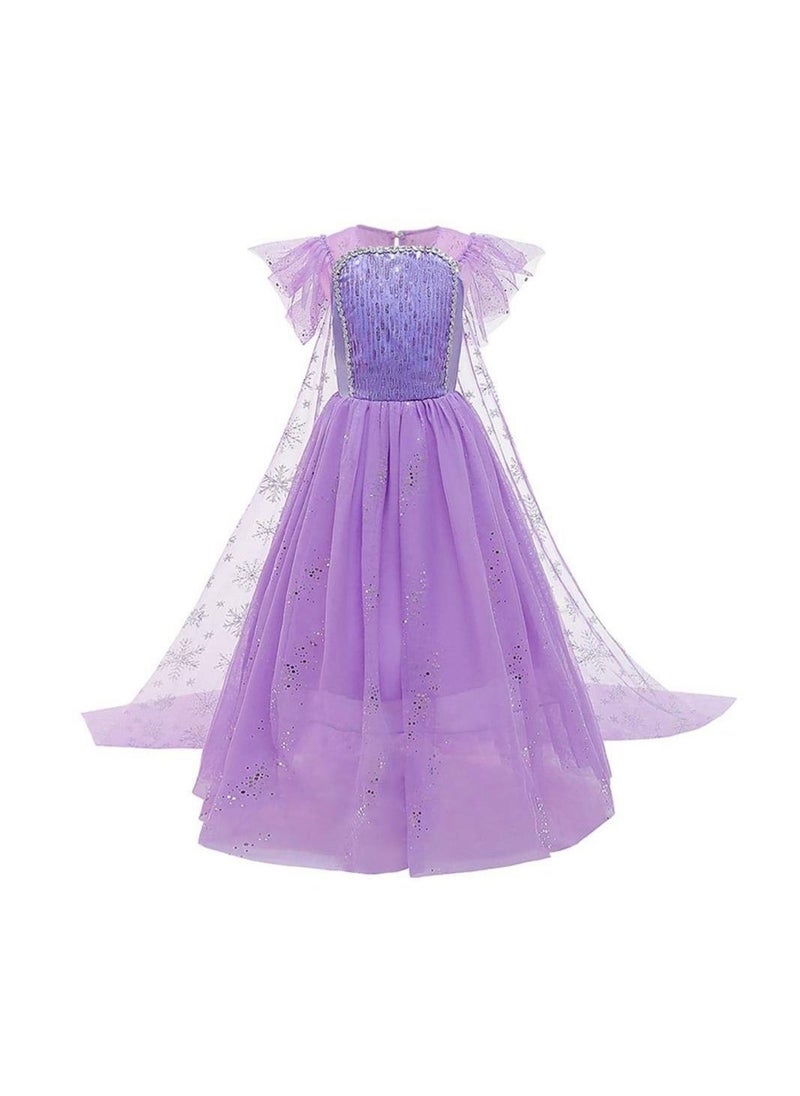 Girls Snow Queen Princess Fancy Dress Up Sequin Tulle Long Dress with Accessories - Image 1