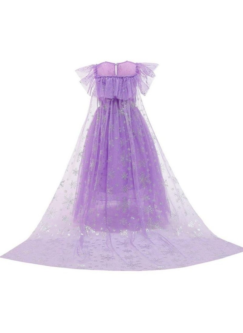 Girls Snow Queen Princess Fancy Dress Up Sequin Tulle Long Dress with Accessories - Image 2