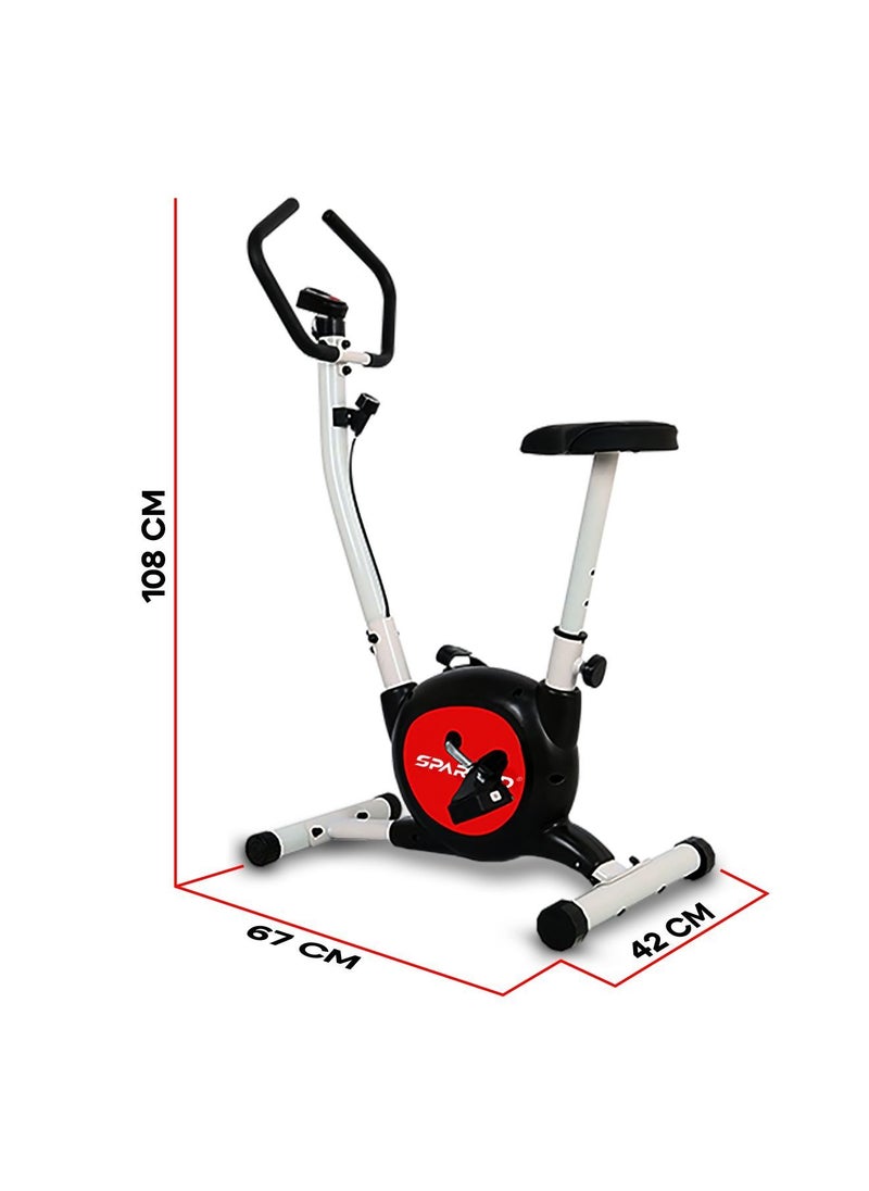 SPARNOD FITNESS SUB-49 Upright Exercise Bike for home gym - LCD Display, Height Adjustable Seat, Compact design and 4 Kg Flywheel - Perfect Cardio Exercise Cycle Machine for Small Spaces - Black