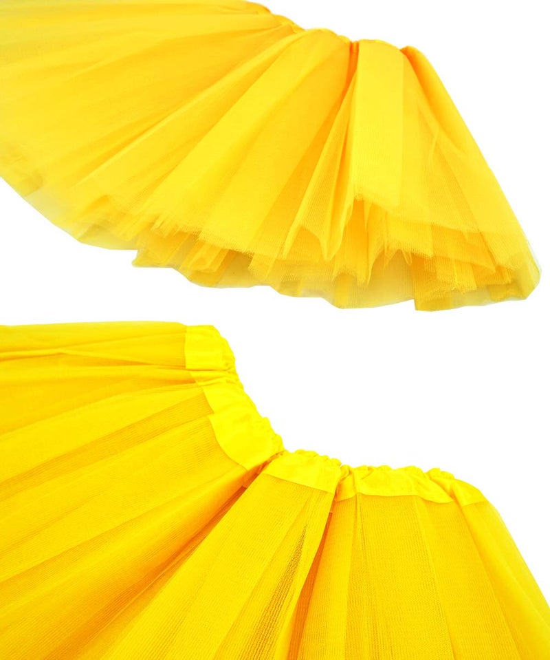 BGFKS 5 Layered Tulle Tutu Skirt for Girls with Hairbow, Ballet Dressing Up Kid Tutu Skirt (Yellow, 8-15 Years Old) - Image 4