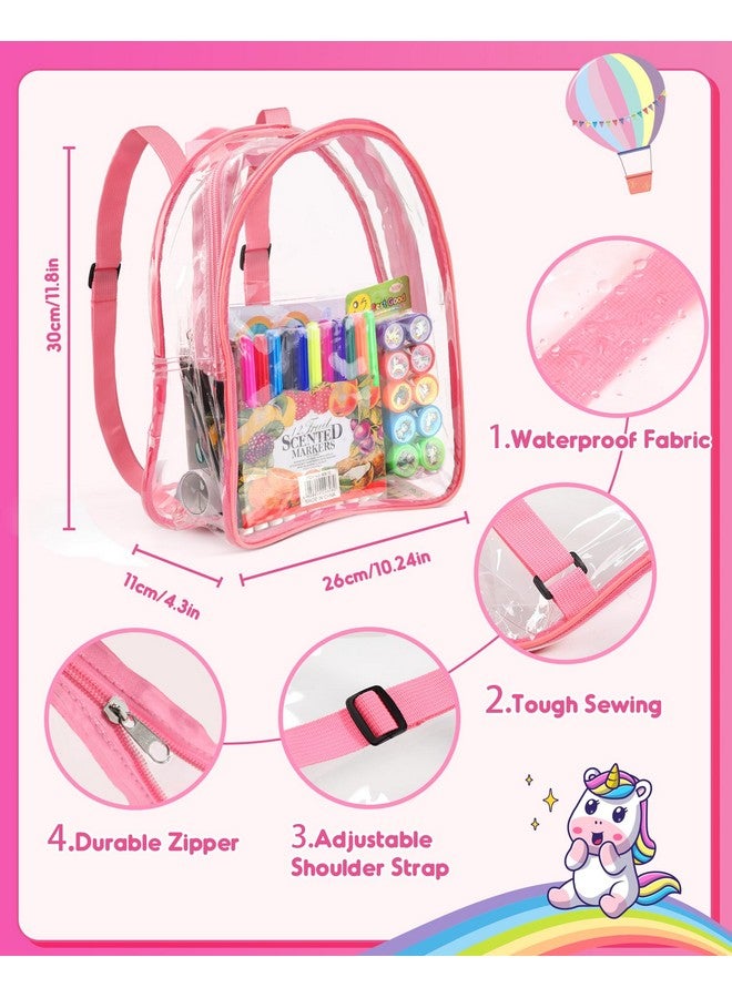 D-FantiX Unicorn Art Supplies Clear Backpack for Toddler, 51Pcs DIY Coloring Craft Kits with Scratch Art Paper and Stickers, Road Trip Activities for Kids, Creative Birthday Gift for Girls - Image 3