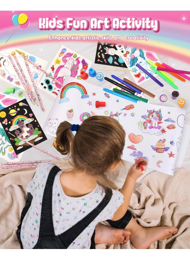D-FantiX Unicorn Art Supplies Clear Backpack for Toddler, 51Pcs DIY Coloring Craft Kits with Scratch Art Paper and Stickers, Road Trip Activities for Kids, Creative Birthday Gift for Girls - Image 4