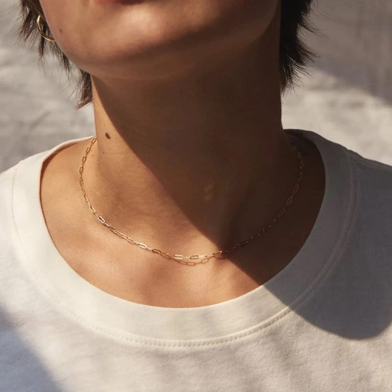 BERISO 14K Gold/Silver Plated Choker Necklace for Women Shining Dots Station Gold Chain Necklace Beads Sparkle Chain Necklace Link Chain Exquisite Jewelry for women - Image 3