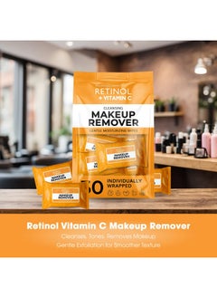 RETINOL Retinol + Vitamin C Individually Wrapped Makeup Remover Wipes, travel essentials for Travel & On the Go, women facial cleansing towelettes, removes makeup mascara & sunscreen - 30 single face wipes  - Image 2