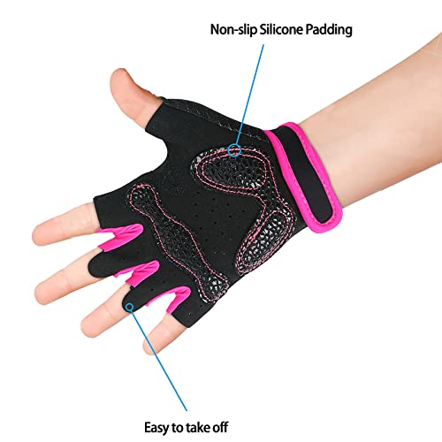 Luwint Kids Workout Gloves, Ventilated Grip Exercise Gloves for Boys and Girls Weightlifting Hanging Gym, Children 6-8 Years (Pink, Medium) - Image 3
