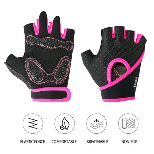 Luwint Kids Workout Gloves, Ventilated Grip Exercise Gloves for Boys and Girls Weightlifting Hanging Gym, Children 6-8 Years (Pink, Medium) - Image 2
