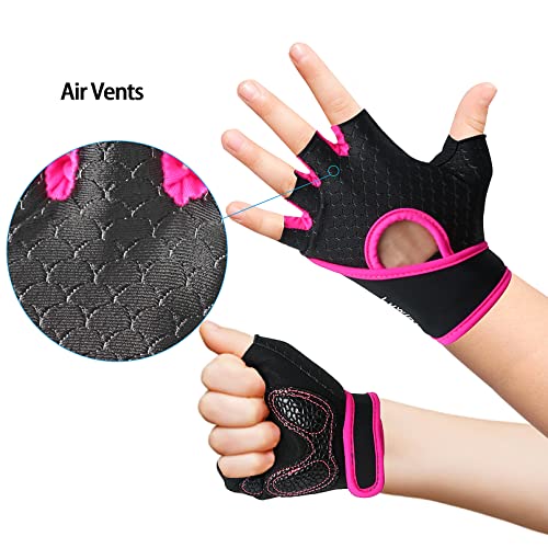 Luwint Kids Workout Gloves, Ventilated Grip Exercise Gloves for Boys and Girls Weightlifting Hanging Gym, Children 6-8 Years (Pink, Medium) - Image 4