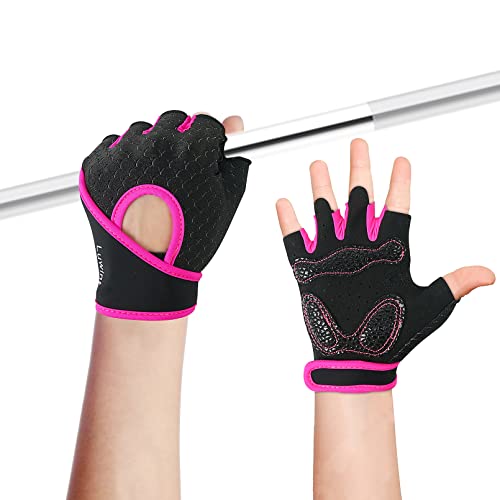 Luwint Kids Workout Gloves, Ventilated Grip Exercise Gloves for Boys and Girls Weightlifting Hanging Gym, Children 6-8 Years (Pink, Medium) - Image 1
