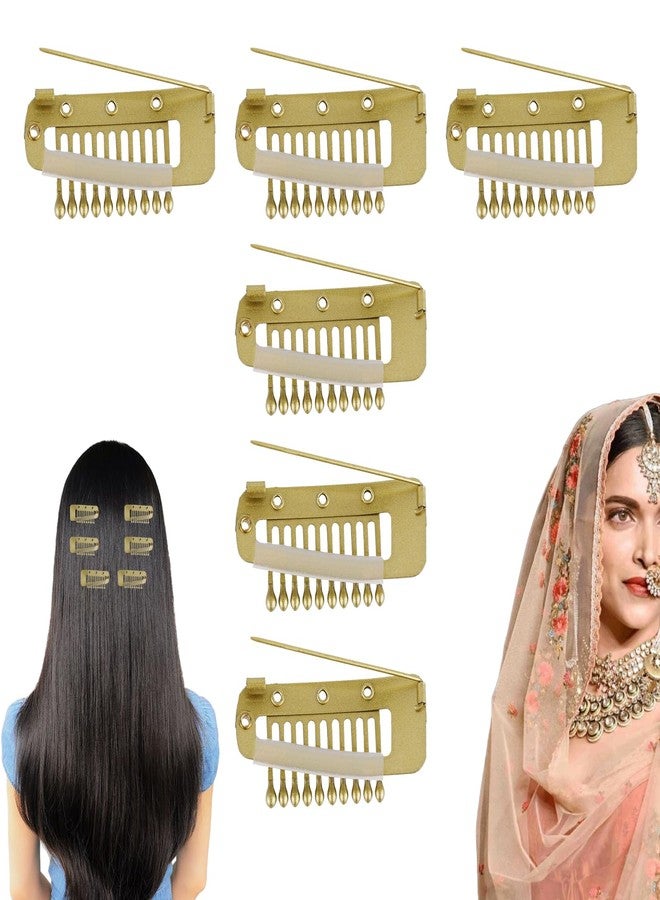 XIHIRCD 6pcs Chunni Clip with Safety Pins Wig Clips to Secure Hair Accessories Hair Extension Clips for Dupatta, Hijab Indian Costume, with Rubber Snap to Easy Operate (Gold) - Image 1