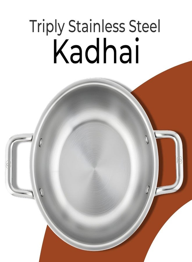 Omichef Triply Cookware Set | Kadai/Kadhai (22 Cm/2.35 L) + Frypan/Frying Pan (22 Cm/1.45 L) + Saucepan/Tea Pan/Milk Pan (14 Cm/1.25 L) | ISI Certified & Induction Friendly - Image 3