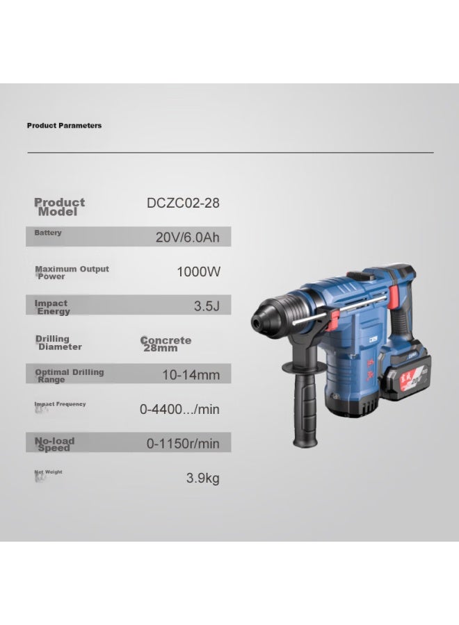 DONG Cheng Dongcheng Electric Hammer, 20v Brushless Rechargeable Dual-use Electric Pick, Concrete Multi-functional, Two Batteries And One Charger, Dczc02-28h2k - Image 1