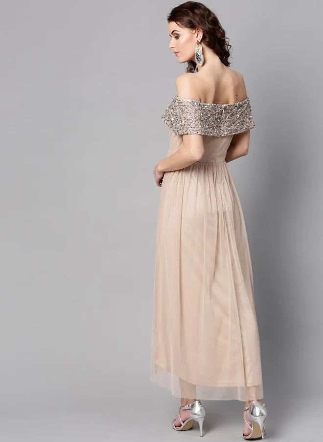 STREET 9 Beige Off-Shoulder Maxi Dress for Women