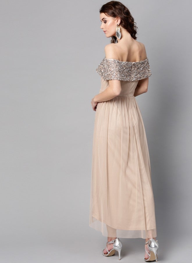 STREET 9 Beige Off-Shoulder Maxi Dress for Women - Image 5
