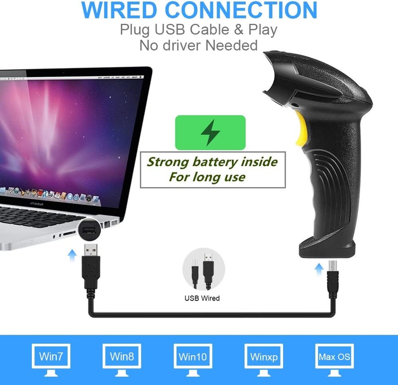 BASECENT Barcode Scanner Wireless, USB Quick Laser Barcode Scanner Reader (Lector De Codigo De Barras), Handheld Barcode Reader Scanner for Library Book, Warehouse Inventory, Store - Image 3