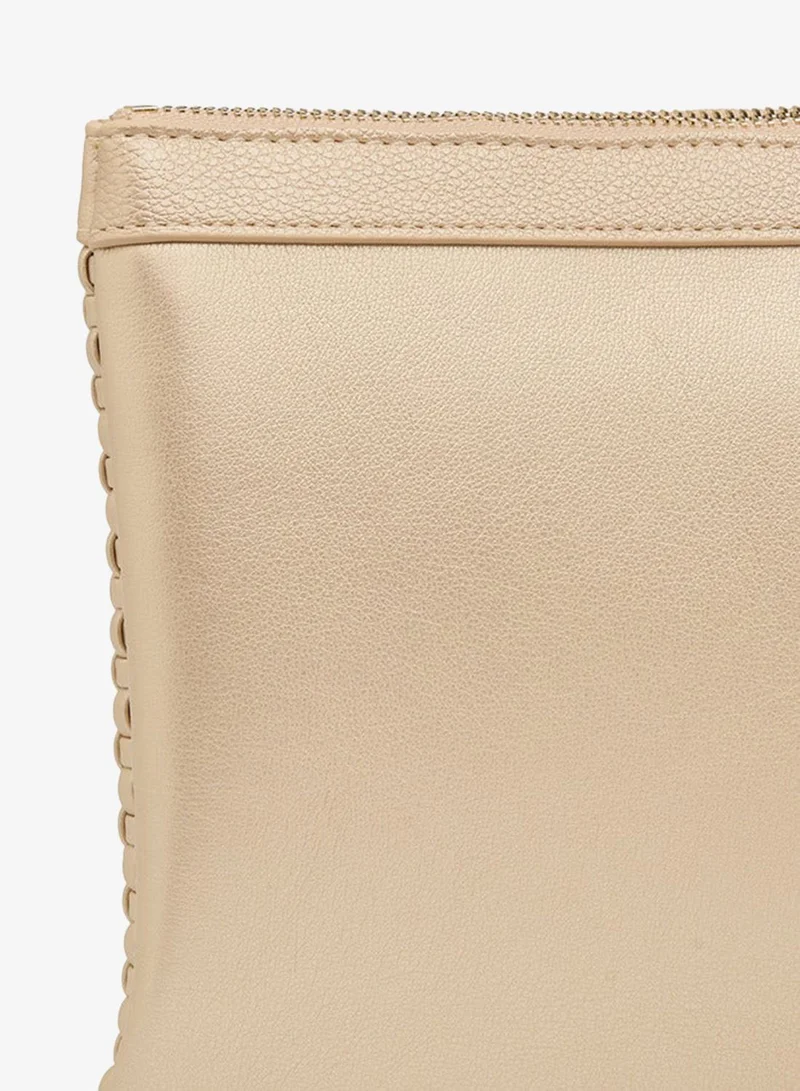 Flora Bella By Shoexpress Textured Pouch with Zip Closure
