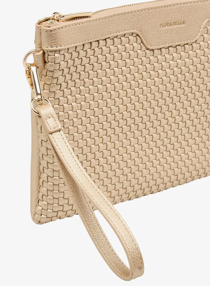 Flora Bella By Shoexpress Textured Pouch with Zip Closure