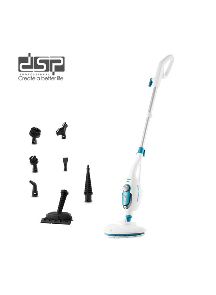 DSP Steam Mop,10 in 1 Multi Purpose Handheld Steamer Cleaner Detachable for Vinyl, Laminate, Carpet, Tile Hard Floor Grout w/ 2 pad, 1500W High Power,4.75M Cord, Includes 10 Accessories, Adjustable Steam & Height,KD-2071,White/Blue - Image 3
