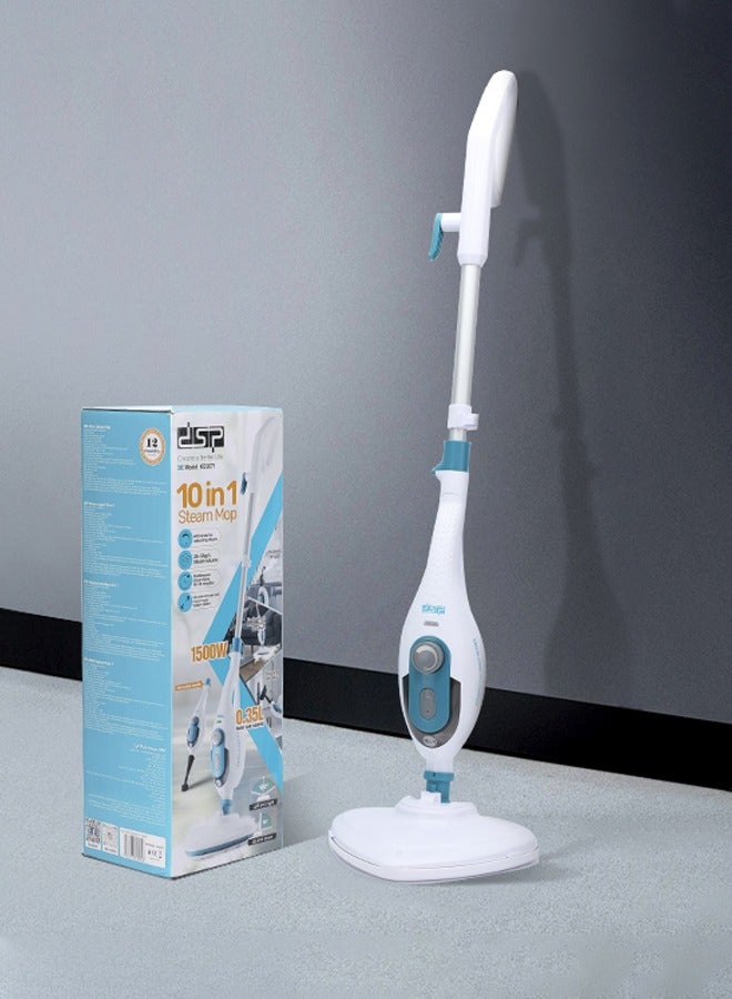 DSP Steam Mop,10 in 1 Multi Purpose Handheld Steamer Cleaner Detachable for Vinyl, Laminate, Carpet, Tile Hard Floor Grout w/ 2 pad, 1500W High Power,4.75M Cord, Includes 10 Accessories, Adjustable Steam & Height,KD-2071,White/Blue - Image 5